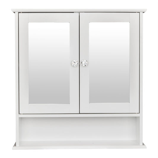 Double Door Mirror Indoor Bathroom Wall Mounted Cabinet Shelf White-DK