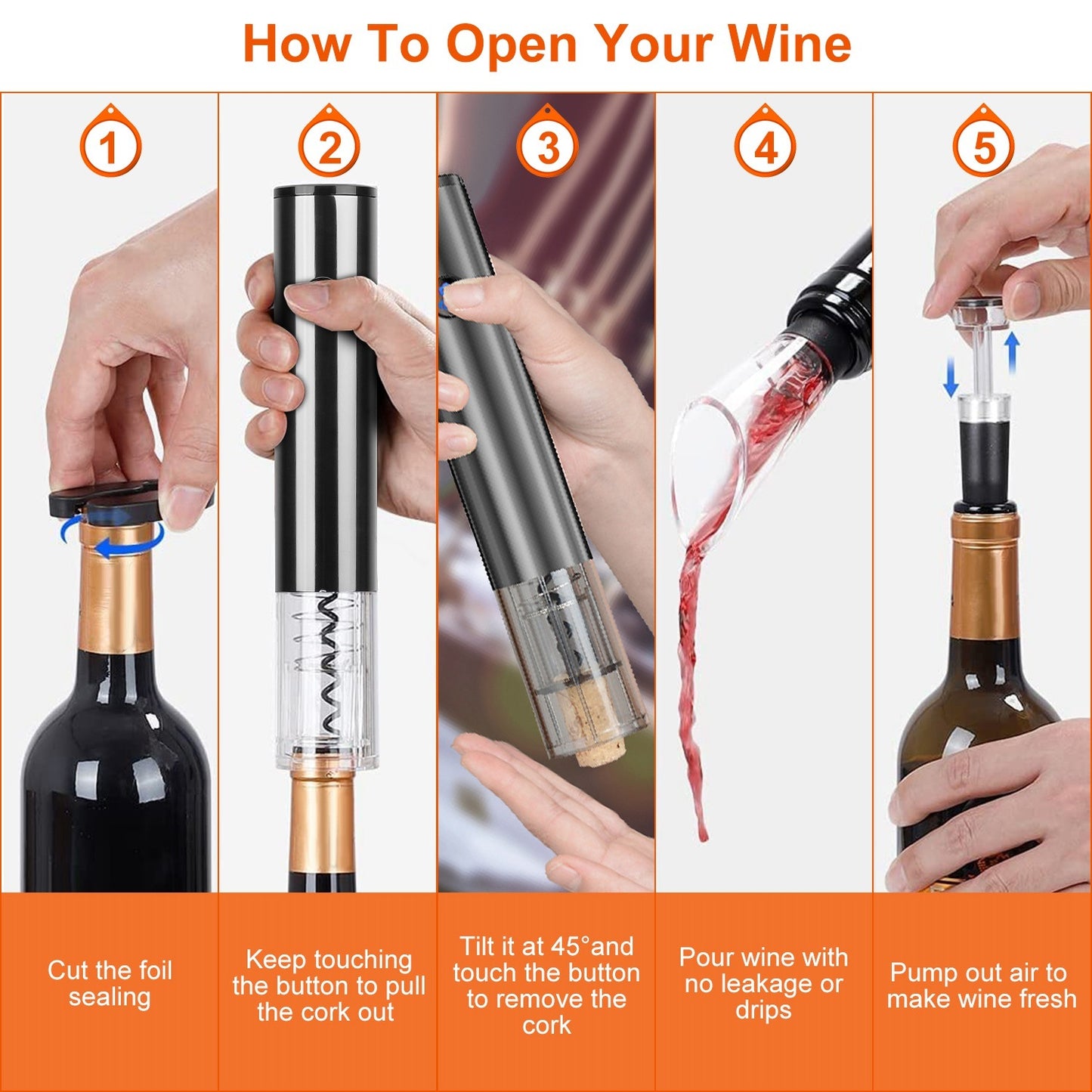 4 in 1 Electric Wine Opener Set Automatic Corkscrew Cordless Rechargeable Wine Opener