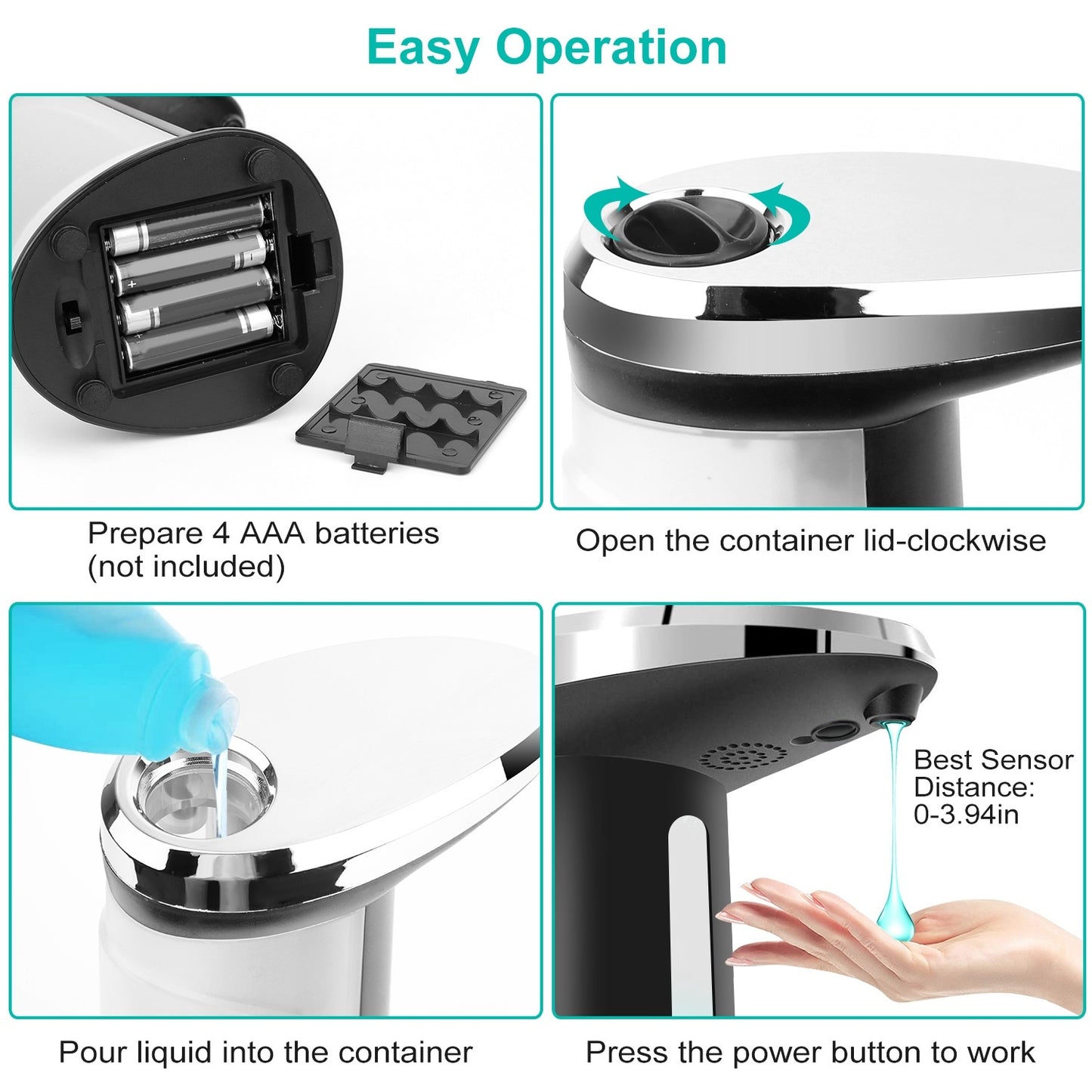 Automatic Soap Dispenser 16.9OZ Anti-slip Sensor Refillable Hand Gel Desktop Dispenser 2 Drop Volume Adjustment